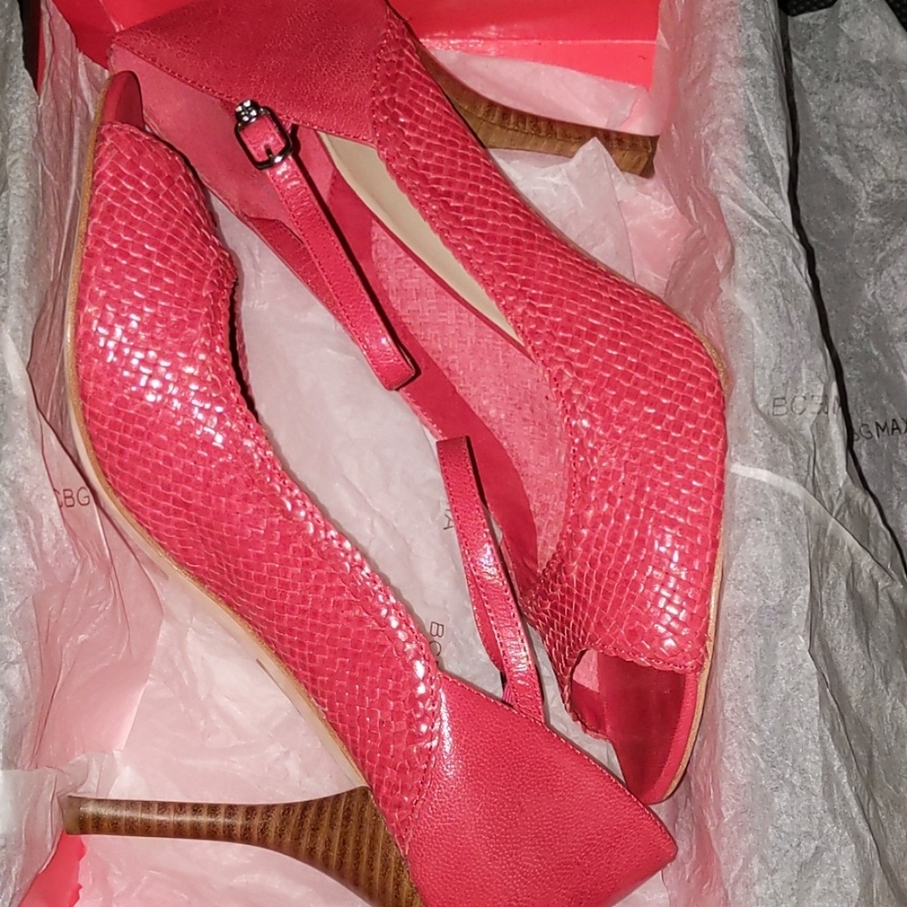 BCBG peep toe ankle strap heel